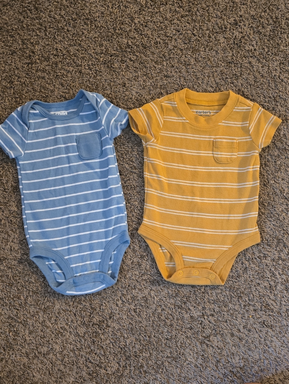 0-3M Carter's Striped Short-Sleeve One-Piece Bodysuits - Blue and Mustard